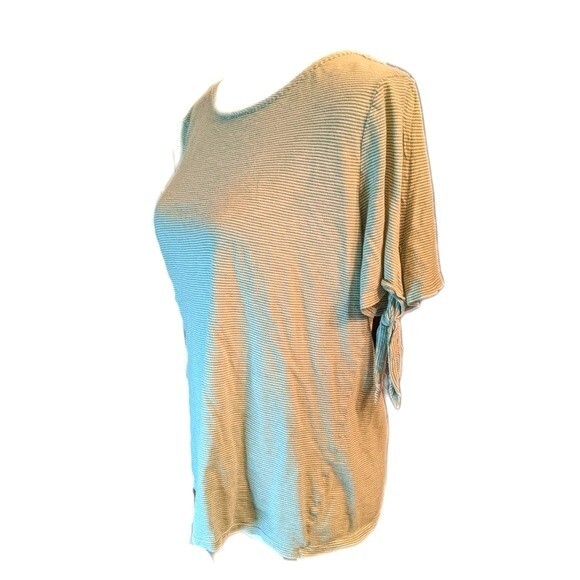 LOFT casual tee t-shirt, green & white stripes, tie short sleeve M - Picture 3 of 6